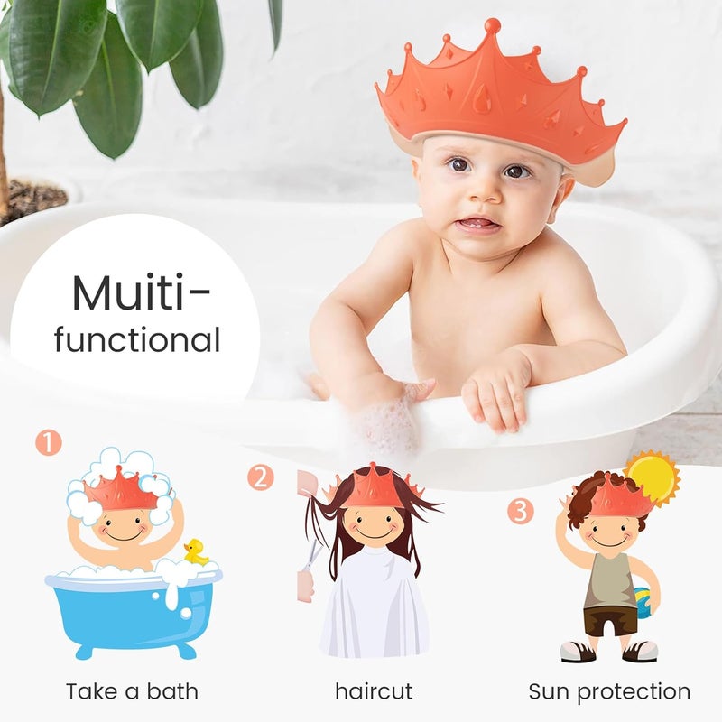 FUNUPUP Kids Shower Cap, 2 Pack Adjustable Toddler Hair Washing Bathing Cap Shield Visor Shampoo Cap Protect Baby Eyes (Crown, Pink and Yellow) - Image 5